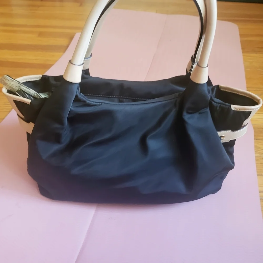 Vintage Y2K Kate Spade Black Stevie Satchel Bag with Newspaper Ad Print Inside